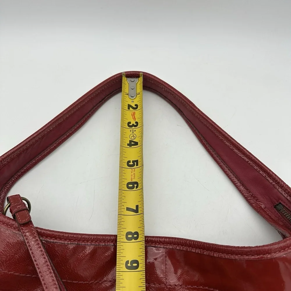VTG Rare Coach Ergo Turnlock Crushed Patent Leather Shoulder Red Hobo Bag 11009